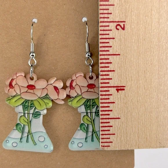 Succulent Flower Plant 2D Acrylic Earrings Fashion Jewelry - Picture 2 of 2